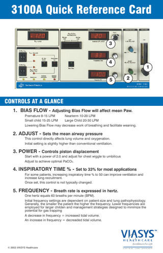 VIASYS 3100A Quick Reference Card Rev A