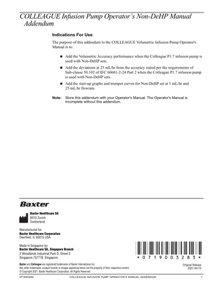 Colleague Pump Operators Manual Addendum April 2021