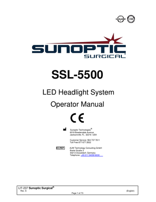 SSL-5500  LED Headlight System Operator Manual Ref LIT-237 Rev. E