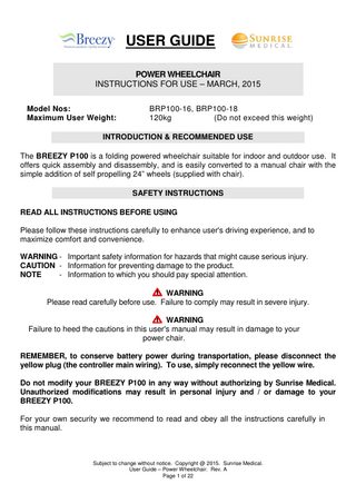 Brezzy P100 series User Guide March 2015