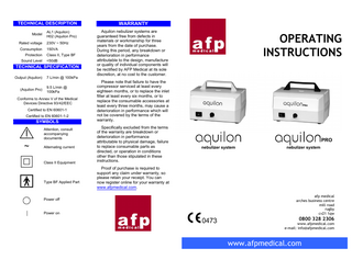 aquilon and aquilon pro Operating Instructions May 2010