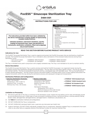 3484-001 FocESS Sinuscope Sterilization Tray Instructions for Use