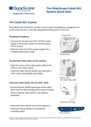 GlideScope Cobalt AVL System Quick Start Guide