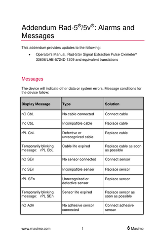 Rad-5 and 5v Addendum -Alarms and Messages Oct 2015