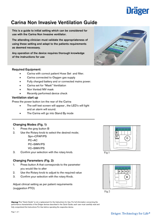 Carina Non Invasive Ventilation Guide