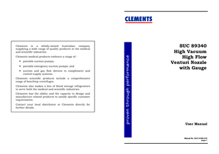 SUC 89340 High Vacuum High Flow Venturi Nozzle With Gauge User Manual Issue 1