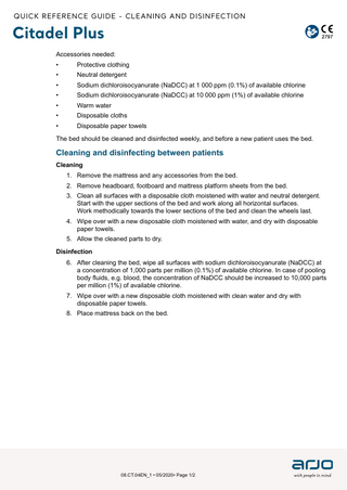 Citadel Plus Quick Reference Guide - Cleaning and Disinfection 