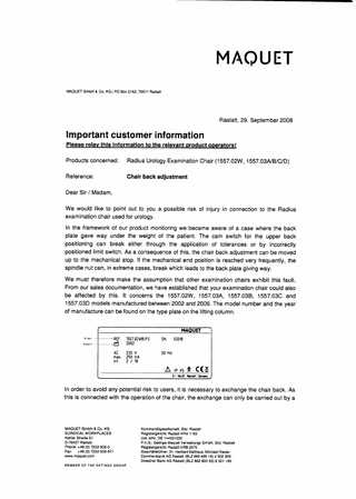 RADUIS 1557.02W and 1557.03 series Important customer infomation Sept 2008