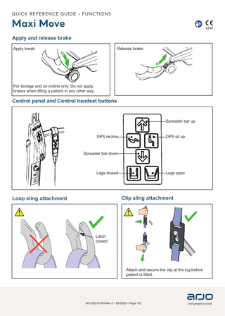 ARJO Maxi Move Quick Reference Guide - Functions Rev 0