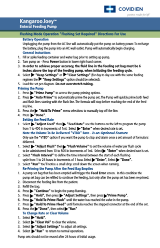 Kangaroo Joey Troubleshooting Guide - Flushing Mode Operation