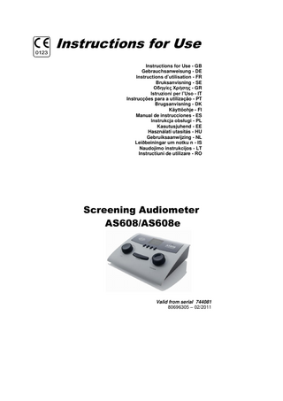 Screening Audiometer AS608 and AS608e Instructions for Use ver Feb 2011