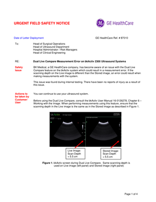 bkActiv 2300 Urgent Field Safety Notice 