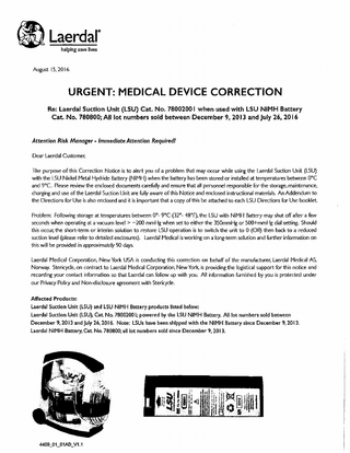 Laerdal Suction Units ( LSU) Urgent Medical Device Correction Aug 2016