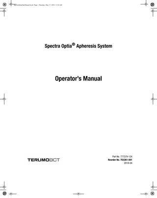 TERUMOBCT  Spectra Optia  Apheresis System Operators Manual