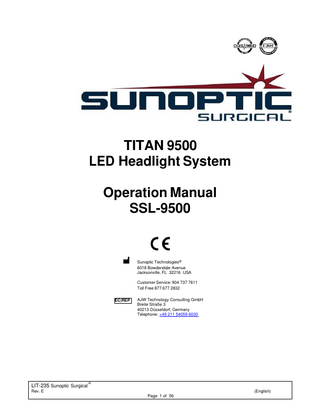 TITAN 9500 LED Headlight System Model SSL-9500 Operation Manual Ref LIT-235 Rev.-E