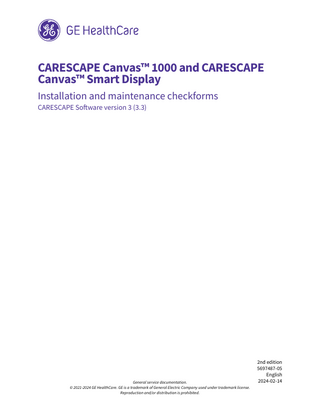 CARESCAPE Canvas 1000 and CARESCAPE Canvas Smart Display Installation and Maintenance Checkforms 2nd edition