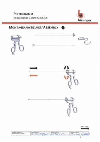 PIKTOGRAMM ZERLEGBARE ZANGE SLIMLINE  bissinger  MONTAGEANWEISUNG/ ASSEMBLY  •  n  Next Page  Verteiler: Abla e QM Anderungsstand 1.00.0000  Geprüft am/durch:  