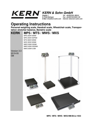 MPS, MTS, MWS and MXS Multi Purpose Scales Operating Instructions Ver 3.3 May 2019