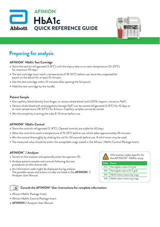 Afinion HbA1c Test Quick Reference Guide