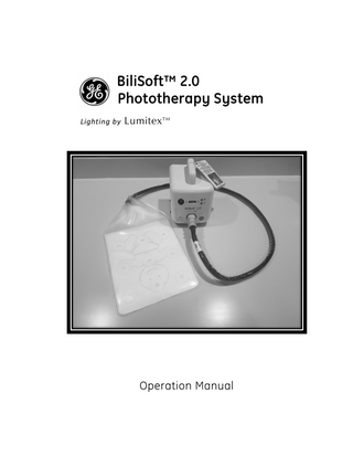 Table of Contents Indications for Use ... v About this Manual ... v About this Product ... vi User Responsibility ... vii Important Safety Information ... ix Contraindications ... xi Care of the Patient’s Skin ... xiii Safety Information ... xv Symbol Definitions ... xv Chapter 1 Components and User Controls ... 1-1 BiliSoft 2.0 Light Box ... 1-1 BiliSoft 2.0 Light Pad Assembly ... 1-4 Soft Cover Options (Disposables) ... 1-5 Chapter 2 Operating Instructions ... 2-1 Pre-use Checkout Procedure... 2-1 Light Pad Output ... 2-2 Positioning the Unit... 2-3 Attaching the Mounting Bracket ... 2-4 Using the Unit... 2-5 Installing Pad Covers ... 2-6 Chapter 3 Troubleshooting ... 3-1 Indicator Lights/Troubleshooting Guide ... 3-1 Chapter 4 Routine Cleaning and Maintenance ... 4-1 Cleaning and Disinfecting ... 4-1 Approved Cleaning Solutions... 4-1 Point of Use Cleaning... 4-2 Cleaning the Light Box between Patients ... 4-2 Cleaning the Light Pad and Cable between Patients ... 4-3 Cleaning the Light Pad Connector, Fiberoptic Lens and Connector Port Between Patients ... 4-4 Air Filter Cleaning/Replacement... 4-5 Factors that affect product life ... 4-5 Product storage ... 4-6 Chapter 5 ... 5-1 Chapter 6 Optional Equipment and Replacement Parts ... 6-1 Chapter 7 Specifications ... 7-1 Chapter 8 Technical Reference ... 8-1 Spectral Irradiance Light Output ... 8-1 Effective Pad Area for Irradiance Output ... 8-2 Pad Output Measurement Points ... 8-2 Chapter 9 EMC Guidance ... 9-1 Degraded Performance Characteristics ... 9-1 EMC Service Life ... 9-5 Appendix A1 - Additional Safety Information ... A1-1 Statements ... A1-1 Appendix A2 - Home Use ... A2-1 Homecare Providers ... A2-1 Parents or Guardians... A2-1 Before You Begin Treatment ... A2-1 The BiliSoft 2.0 Phototherapy System Components ... A2-2 iii  