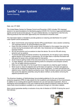 LenSx Laser System Device Cleaning Instructions July 2020