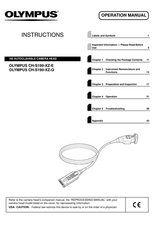 CH-S190-XZ-E and Q I AUTOCLAVABLE CAMERA HEAD Operation Manual  June 2014