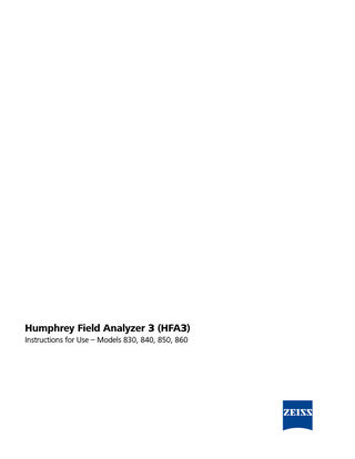 ZEISS Humphrey Field Analyzer 3 (HFA3) Models 800 series Instructions for Use