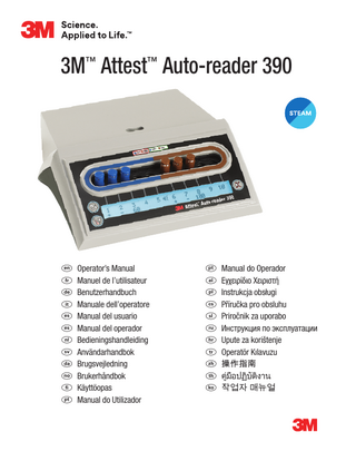 a  Read and understand all safety information before using this product.  TABLE OF CONTENTS Preface ...2 Indications for Use...2 Product Description...2 Warranty ...2 Safety and Precautions ...2 Health and Safety Information...3 Explanation of Product and Packaging Label Symbols ...3 Specifications ...4 Instructions for Use ...4 Features...7 Care and Cleaning ...8 Troubleshooting Guide...8 Optional 3M™ Attest™ Auto-reader 390 Web App ...9 Troubleshooting the 3M™ Attest™ Auto-reader 390 Web App ...12 Repair and Replacement...12  1  a  3M™ Attest™ Auto-reader 390  