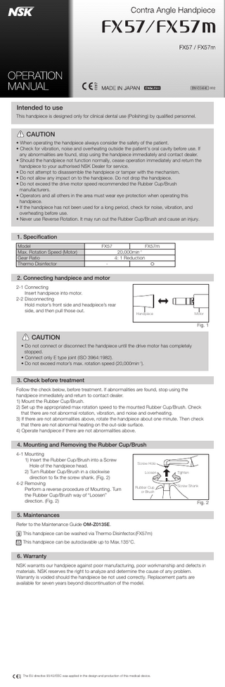 FX57 and FX57m Contra Angle Handpiece Operation Manual