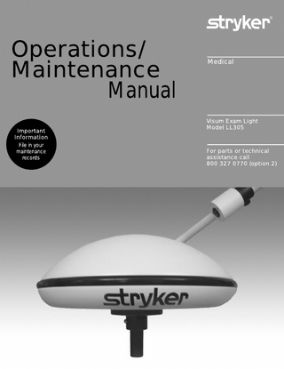 Visum Exam Light Model LL305 Operations and Maintenance Manual Rev D April 2006