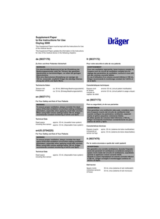 Oxylog 3000 Supplement Paper to the Instructions for Use 1st Edition June 2006