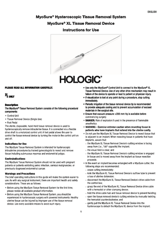 Myosure Hysteroscopic Tissue Removal System Instructions for Use Rev 002 Oct 2013