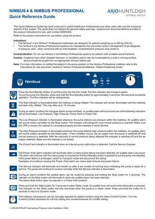 ARJOHUNTLEIGH NIMBUS 4 and NIMBUS PROFESSIONAL Quick Reference Guide Oct 2014