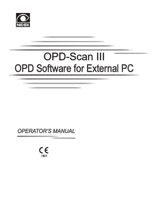 Table of Contents 1. BEFORE USE... 1 1.1 Software Outline...1 1.2 Installation...3 1.2.1 1.2.2  Installing OPD Software for External PC...3 Installing OPD Database Manager on server PC...7  2. PC CONNECTION... 11 2.1 Connecting and Setting External PC...11 2.1.1 2.1.2  Workgroup connection...11 Domain connection...18  2.2 Note in Use...19 2.3 Operation Flow...20  3. UPGRADE AND INSTALLATION... 21 3.1 Upgrade...21 3.1.1 3.1.2  Upgrading OPD Software for External PC...21 Upgrading OPD Database Manager on server PC...24  3.2 Uninstallation...25 3.2.1 3.2.2  Uninstalling OPD Software for External PC...25 Uninstalling OPD Database Manager...27  4. USE OF MULTIPLE DATABASES... 29 4.1 Creating New Database...29 4.2 Switching Database...33  V  