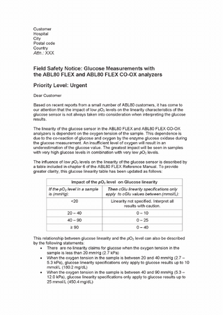 ABL80 FLEX and FLEX CO-OX analyzer Field Action Notes July 2012