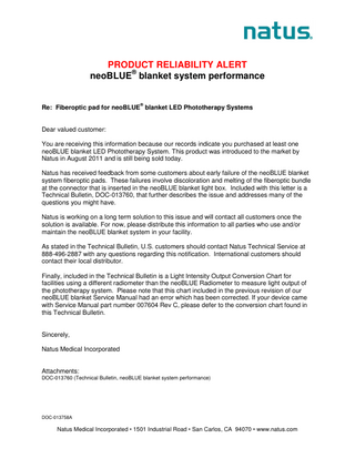 neoBLUE Product Reliability Alert