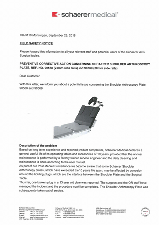 Schaerer Field Safety Notice Shoulder Arthroscopy Plate Sept 2018