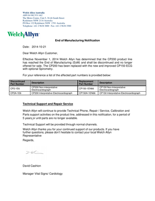 CP200 Product Line End of Manufacturing Notification Oct 2014