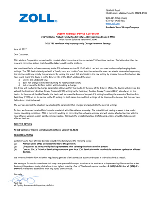 731 Series Models EMV+ , AEV and Eagle II Urgent Medical Device Correction June 2017