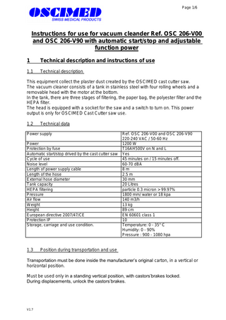 OSCIMED OSC 206-V00 and 206-V90 Instructions for Use Ver 1.7