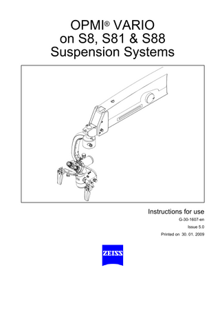 OPMI VARIO on S8-S81-S88 Suspension Systems Instructions for use Issue 5.0 Jan 2009