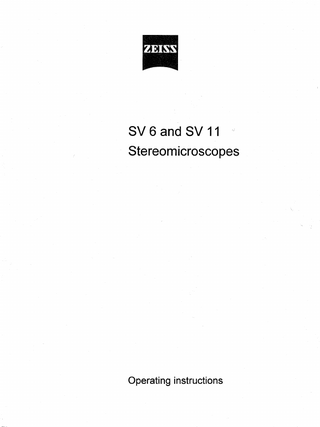 SV6 and SV11 Stereomicroscope Operating Instructions