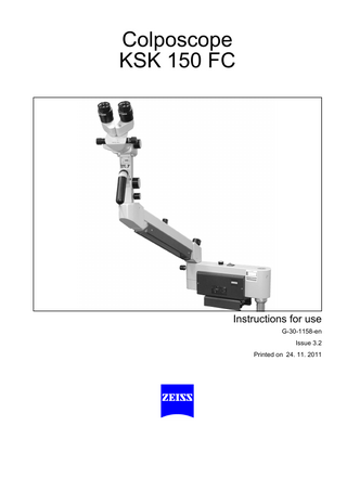 Colposcope KSK 150 FC Instructions for Use Issue 3.2 Nov 2011