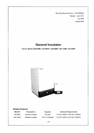 Model LIB-030M, 060M, 080M, 150M and 300M Operating Manual