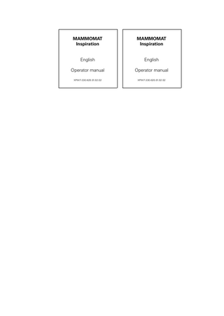 Overall Table of Contents  Register 1: Introduction General Information ... 3  Register 2: Safety General information ... 3 Personal safety ... 17 Equipment safety... 25  Register 3: System overview System description ... 3  Register 4: Operation Unit ... 3 Workstation... 33  Register 5: Patient data Patient data management... 3  Register 6: Examination Examination task card ... 3  Register 7: Configuration Configuring the examination ... 3 Transfer and archive configuration... 37 Configuring MoodLight (Option) ... 41  Register 8: User management and access protection Safety settings ... 3  Register 9: Technical Description Identification labels and technical specification ... 3  Register 10: Appendix  MAMMOMAT Inspiration XPW7-330.620.01.02.02  1 /2  