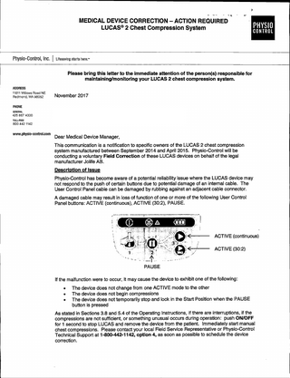 LUCAS 2 Medical Device Correction- Action Required Nov 2017