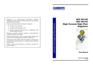 SUC 89140 and 89142 High Vacuum High Flow Regulator User Manual Issue 2