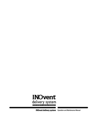 Table of Contents  1 Introduction  Important... 1-2 Definitions and abbreviations... 1-3 Symbols used in the manual or on the system... 1-4  2 General Information  Overview... 2-2 Configuration options... 2-3 Main component views... 2-4 Display and user controls... 2-7 Theory of operation... 2-10 INO Flow from the cylinder to the patient breathing circuit... 2-10 Effect of inserting the INOvent into a breathing circuit... 2-12  3 Setup  INOvent delivery system connections... 3-2 Mounting... 3-2 System connections... 3-2 Manual NO delivery system connections... 3-8 Electrical connections... 3-9 Setup menu... 3-12 Cylinder concentration... 3-12 Hourmeter display... 3-12 To set the alarm loudness... 3-12 To set the display brightness... 3-13  4 Calibration  Calibration information... 4-2 NO, NO2 And O2 Sensor low range calibration (daily, room air)... 4-2 NO, NO2 And O2 Sensor high range calibration... 4-5  5 Pre-Use Procedures  1. Initial connections and leak test... 5-2 2. System purge and performance test... 5-3 3. Manual NO delivery system purge and performance test... 5-5  6 Operation  Before operation... 6-3 Connection to an ICU ventilator circuit... 6-4  1605-0070-000  07/01 E  i  