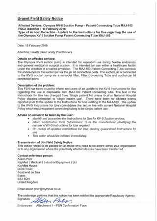 KV- SUCTION PUMP Urgent Field Safety Notice Feb 2016