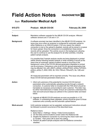 ABL80  CO-OX analyzer Field Action Notes Feb 2009